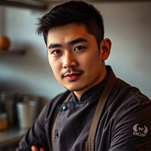 Portrait of Benjamin Lee, the Sous Chef of The Gilded Spoon, showcasing his culinary skill and dedication.